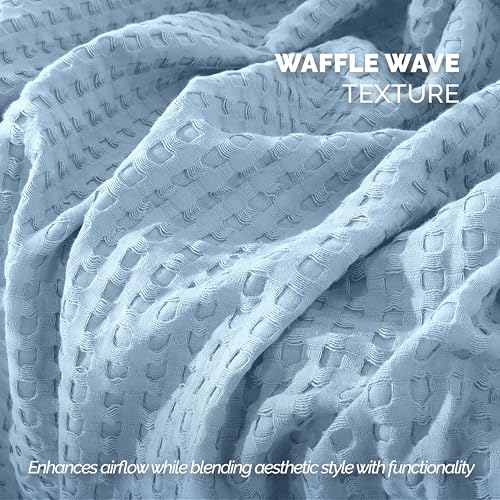 Image of Elegant Comfort Premium 100% Cotton Waffle Blanket - Lightweight Breathable Waffle Weave Bed Blanket - Soft and Warm All Season Blanket for Couch, Sofa and Bed, TwinXL Size 68x90 Inches, Light Blue