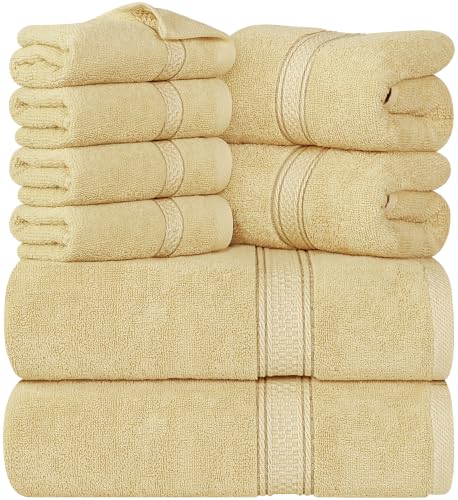Image of Utopia Towels 8-Piece Premium Towel Set, 2 Bath Towels, 2 Hand Towels, and 4 Wash Cloths, 600 GSM 100% Ring Spun Cotton Highly Absorbent Towels for Bathroom, Gym, Hotel, and Spa (Beige)