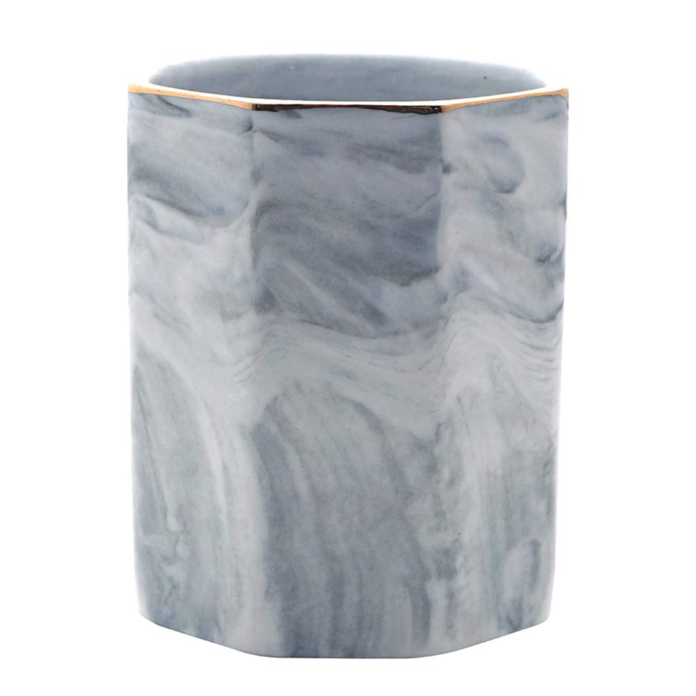 KICHOUSE Pot à Ustensiles De Cuisine Céramique Marbre Gris Avec Bord Doré Rangement Pratique Pour Couverts Baguettes Et Ustensiles De Cuisine Support Décoratif Pour Plan De Travail