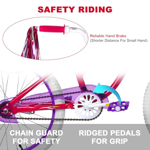 Image of WEIZE Girls Bike for 6-12 Years Old Kids, 20 Inch Kids Bike with Training Wheels, Streamers, Basket and Doll Seat, Children Bicycles with Coaster Brake, Red