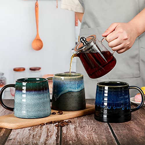 Seceles 15 Oz Large Ceramic Coffee Mug, Handmade Pottery Big Tea Cup For Office And Home, Microwave And Dishwasher Safe, Big Handle Easy To Hold, Stylish Texture Glaze (Ink Green) #TOP3