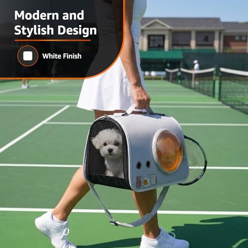 Image of Amazon Basics Premium Pet Carrier Backpack | White | Spacious and Breathable Design | Durable Travel Bag for Cats, Kittens and Puppies | 39cm x 23cm x 23cm