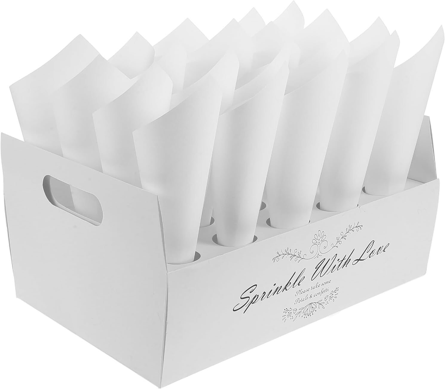 Wedding Confetti Cone Set with 20 White Paper Cones and Natural Rose Petal Holders for Wedding Decorations and Celebration Supplies