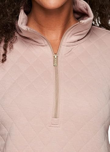 Rbx Women's 1/4 Zip Neck Soft Quilted Sweatshirt With Pocket Qtr Zip Nude Buff S #TOP1