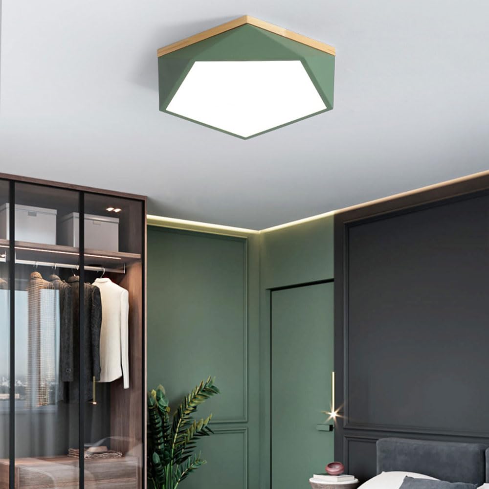 Geometryczna zielona lampa sufitowa makaronik wpuszczana lampa sufitowa LED o zmiennej intensywności abażur drewniane krawędzie dekoracja korytarza energooszczędne lampy do sypialni