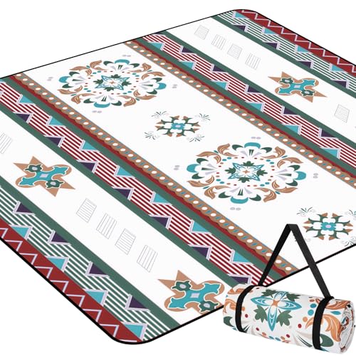 Qoosea Manta de Picnic 200x200cm, Manta de Camping Grand con Base Impermeable, Manta para Pícnic de Playa para Exteriores Barbacoa Senderismo Parque Jardín