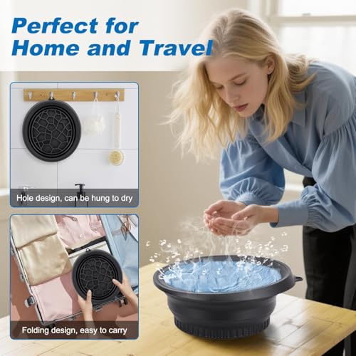 Image of Face Bowl for Ice with Built-in Icetray - Collapsible Silicone Facial Ice Bath Bowl for Easy Storage & Carrying,Face Ice Bath Bowl for Cold Plunge Therapy,Facial Plunge Bowl for Home & Travel (Black)