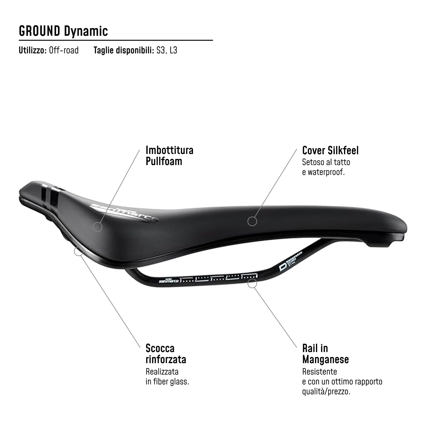 Selle San Marco Ground Dynamic - Sella Bicicletta off-Road, MTB, Mountain Bike, con Telaio Resistente in Manganese e Foro Anatomico Selle