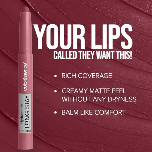 Image of Coloressence Hydra Matte Lip Crayon Lipstick, Moment, 1gm | Long Lasting | Matte Finish | Hydrating Formula | Smudgeproof | Sweatproof | Rich Coverage