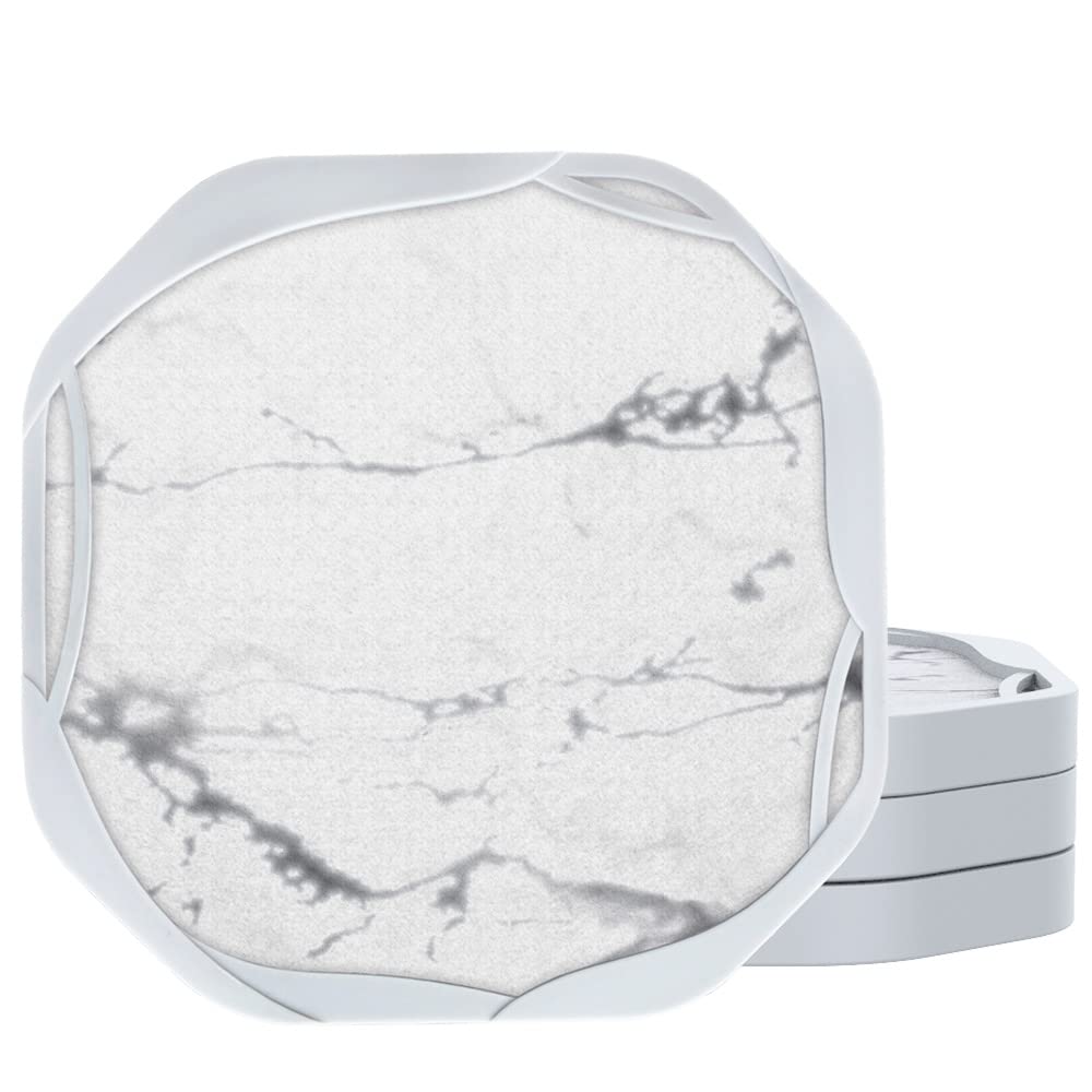 UMIRRO White Coasters for Drinks Absorbent, Cool Large Modern Coasters Prevent Home Office, Kitchen or Outdoor Patio Tables from Damage, Non-stick, Unbreakable, Easy to Clean, Marble Style, Set of 4