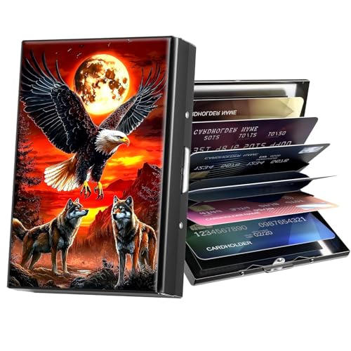 ACWDMKH Metal Wallet,Credit Card Holder for Women Men,RFID Blocking Card Holder Wallet Mini Slim Aluminum Wallet ID Case Hard Card Case Business Card Holder Case,Sunset Eagle Wolf