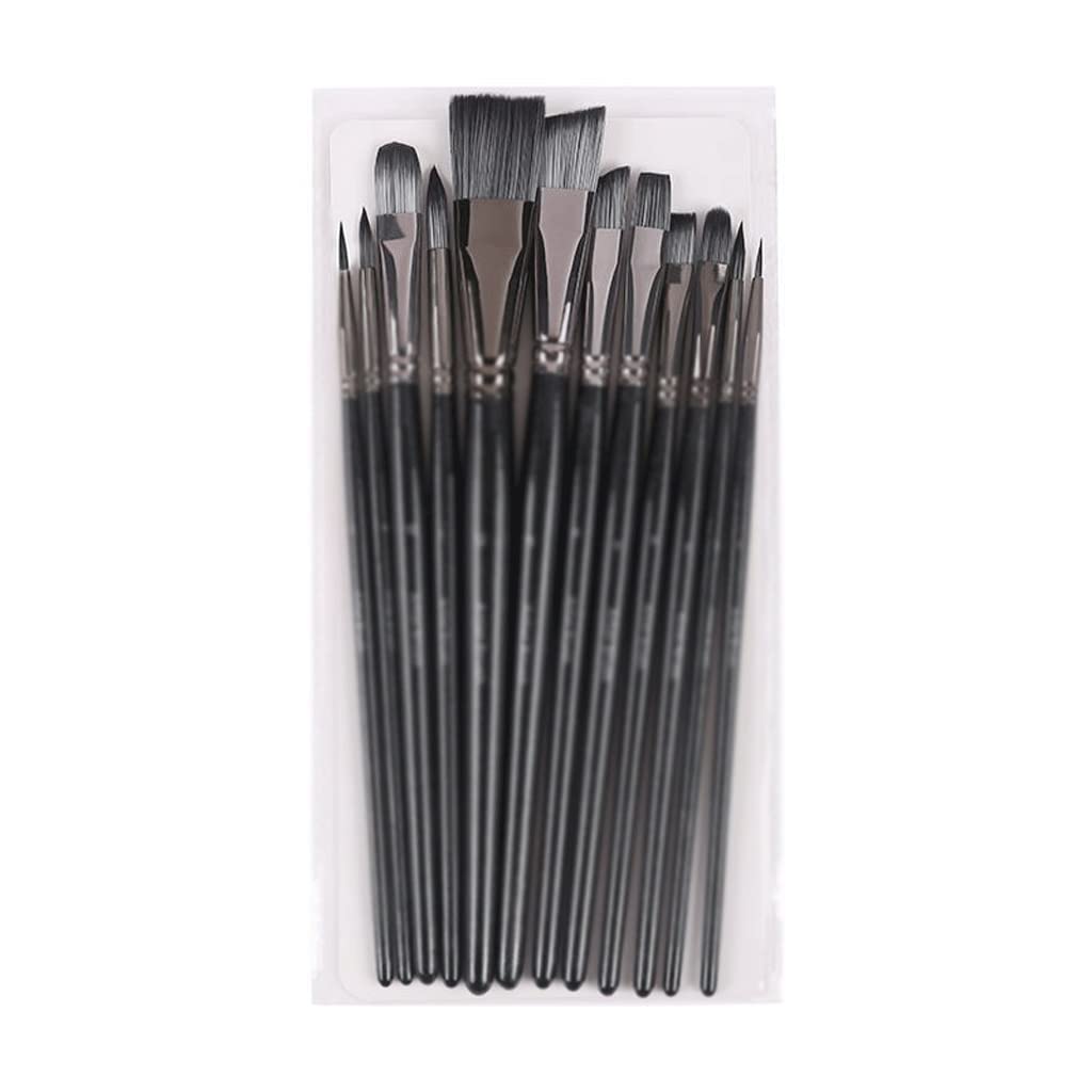 Juego de 12 Pinceles de Nailon, Mango Corto, Pincel acrílico aceitoso, Pluma de Acuarela, Juego de Pinceles de línea con Gancho de Abanico