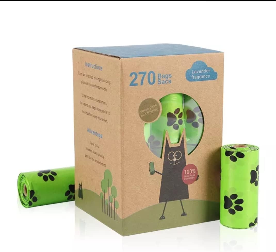 POOP BAGS Biodegradable, 270 bags 18 Rolls Lavender