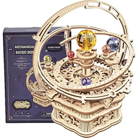 RoWood 3D Wooden Puzzle Starry Night Music Box Gear Drive - Mechanical Wooden Model Building Craft Kits for Adults and Teens to Build - Unique Gift for Adults on Birthday/Christmas Cover