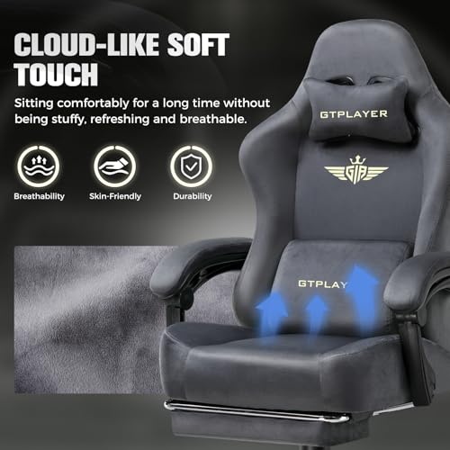 Image of GTPLAYER Big and Tall Gaming Chair 400lbs Heavy Duty Office Chair with Foot Rest, High Back Pocket Spring Ergonomic Computer Chair for Adults,Wide Comfy Seated Cushion with Linkage Armrests,Light Grey
