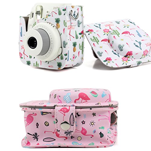 LEDMOMO Capa de couro PU para câmera instantânea Fujifilm Instax Mini 8/Mini 8+/Mini 9 (Cactus)