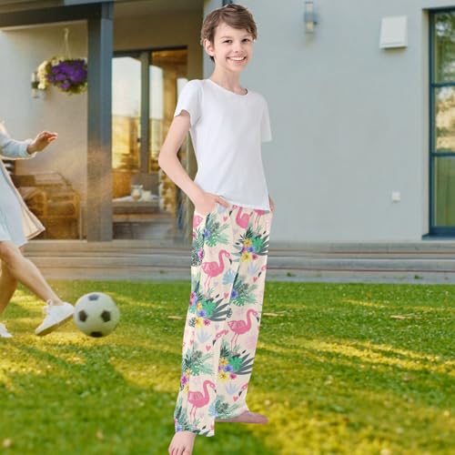 visesunny Boys' Pants Beautiful Laef Pink Flamingo Jogger Pants Elastic Waist Long Bottoms Trousers with Pockets4