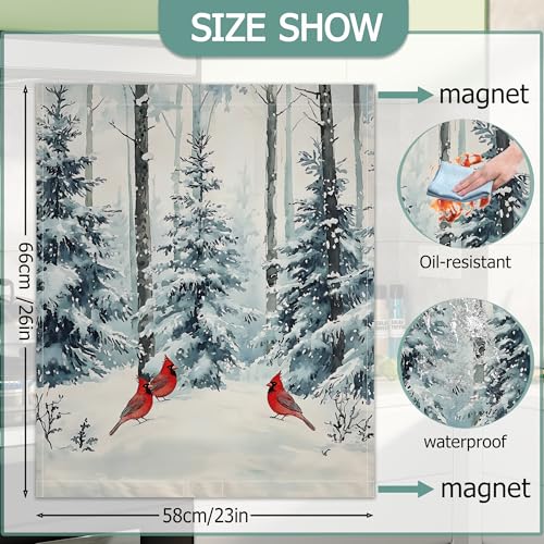 Image of Dishwasher Magnets Decorative Cover,Winter Pine Forest Refrigerator Magnet Cover,Washable Red Cardinal Dishwasher Front Panel Cover Home Kitchen Decoration 23x26 Inch