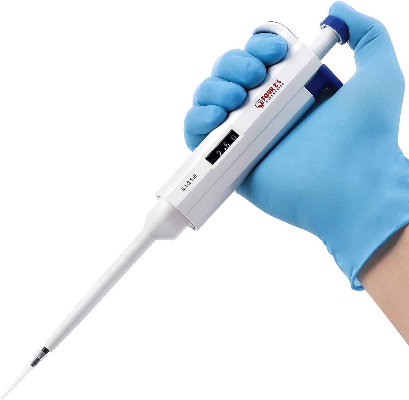 0.1-2.5ul Micropipette Laboratory Pipettes, Adjustable Single Channel Pipetter, Digital Display, Adjustable Volume, Precision and Accuracy, Ergonomically Comfortable Four E's Scentific Pipette