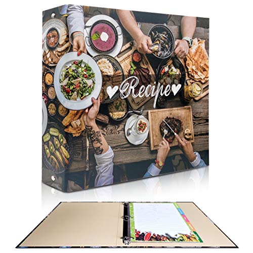 rnairni Recipes Book Binder Set | Recipe Organizer Binder & 20 Recipe Cards & 10 Dividers & 30 Plastic Page Protectors