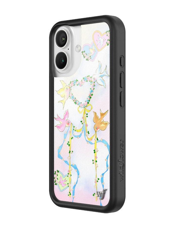 Image of Wildflower Cases - Compatible with iPhone 16 | Protective Black Bumper, 6.5ft Drop Test Certified, Women Owned Small Business | Ribbon Bows Birds Hearts Trendy Cute Pink Blue | Dove Diaries