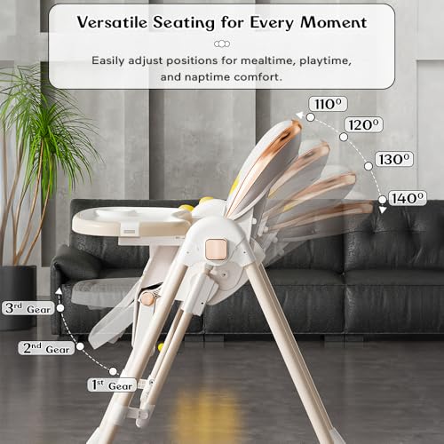Image of StarAndDaisy Galaxy 2 in1 Rocking Baby High Chair for Boys and Girls Dining Chair 4 Level Reclining Position, Adjustable Height, Locking Wheels, 5 Point Safety Belt (White)