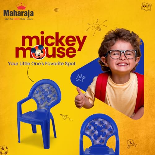 Image of MAHARAJA Mickey Mouse Plastic Chair for Kids | Strong Durable & Portable Study Chairs | Virgin Material Kids Chairs for 2 to 8 Years | Stackable School Chair (Blue, Pack of 6)
