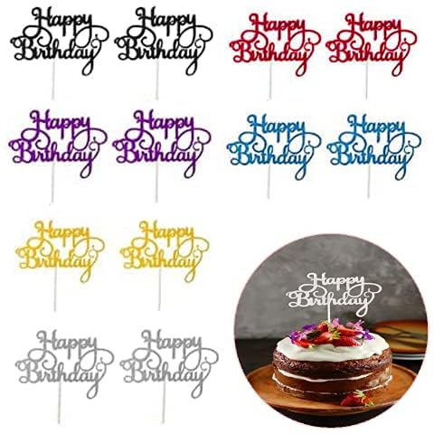 12 Pcs Glittery Happy Birthday Cake Toppers Cover