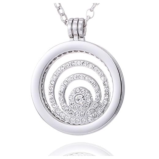 Morella Damen Halskette 70 cm Edelstahl und Anhänger mit Coin Zirkoniaring Silber in Schmuckbeutel