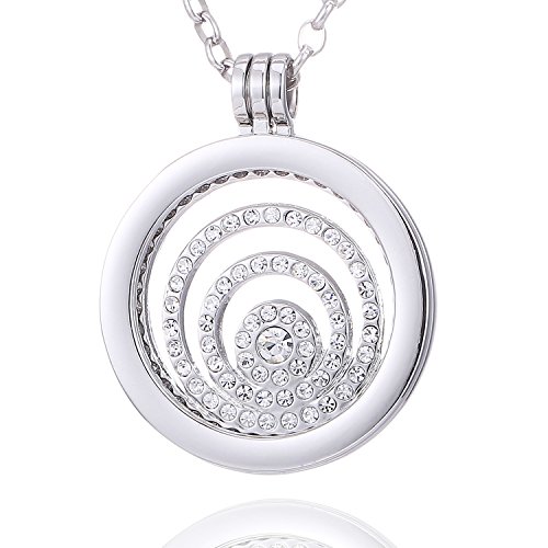 Morella Mujeres Collar 70 cm Acero Inoxidable y Colgante Amuleto Coin 33 mm Anillo de Piedras de circonita de Color Plata para Damas, en Bolsa para Joyas