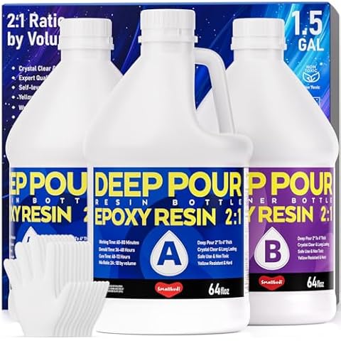 Smallbudi Deep Pour Epoxy Resin, 1.5 Gallon Epoxy Resin Kit for 2-4" Pour Depths, Crystal Clear High Gloss Bubble-Free Casting Resin for Art Craft River Table Wood Filler Bar Top Coating - 2:1 Ratio Cover