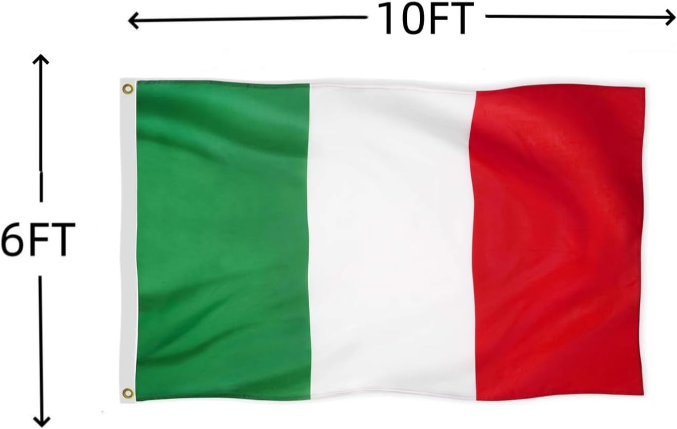 Italy Flag 6X10 FT, Outdoor Polyester Flags, Double Stitched Italian National Flags with Brass Grommets and Stronger Header. (6X10)