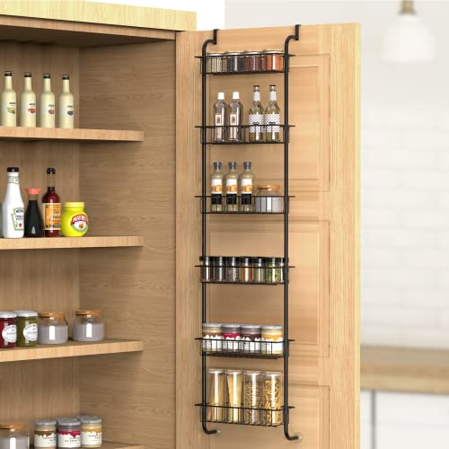 Fogein 6-Tier Over The Door Pantry Organizer Rack, Hanging Storage Metal Rack With 6 Baskets, Door Organization Kitchen Spice Rack, For Kitchen Bathroom Bedroom,Black #TOP6