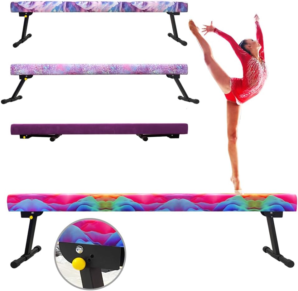 8FT Adjustable&Foldable Gymnastics Balance Beam,Home Gym Equipment,Easy Assembling and Storage,No Tool Require,for Kids Children Girls Training