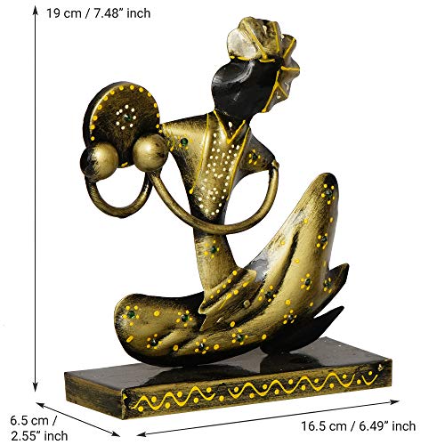 Image of eCraftIndia Tribal Man with Pagdhi Playing Musical Instrument Decorative Showpiece, Golden and Black, one Size (IRLADY511)