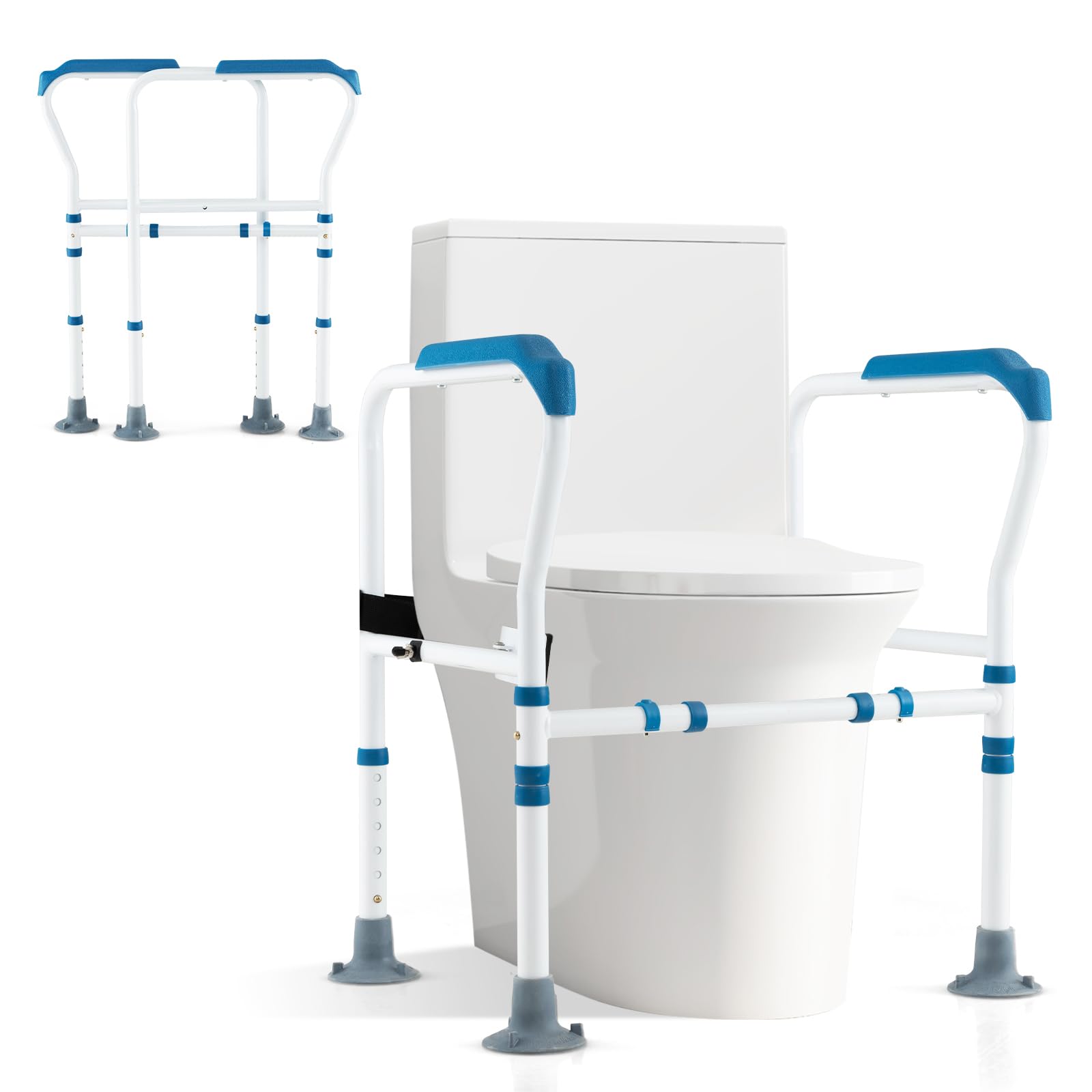 HOMASIS Rialzo WC per Anziani Regolabile in Altezza a 6 Posizioni, Maniglione Bagno Disabili con Piedini Antiscivolo, Alzawater per Anziani e Disabili, Fino a 136 kg, 68 x 49,5 x 78 cm (Blu)