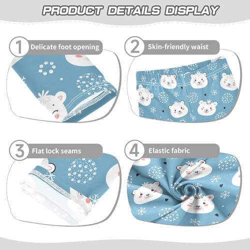 Girls' Leggings Polar Bear Head Snowball Ankle Length Printed Leggings Comfort Pants for Kids 4 Years4