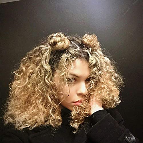 Kinky Curly Wave Human Hair Lace Front Wigs Ombre Deep Curly Human Hair Wig Brazilian Virgin Hair Middle Part 13x4x1 Glueless Lace Water Curly Bob Wig