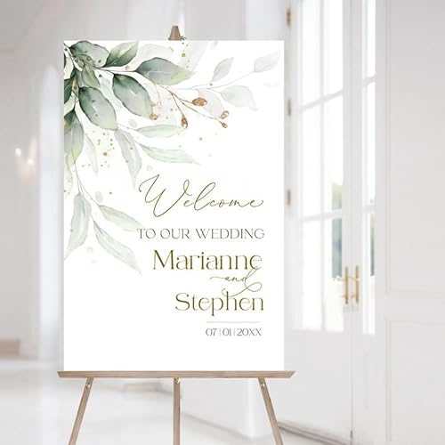 Sage Wedding Welcome Sign Template | Printable Greenery Gold Welcome