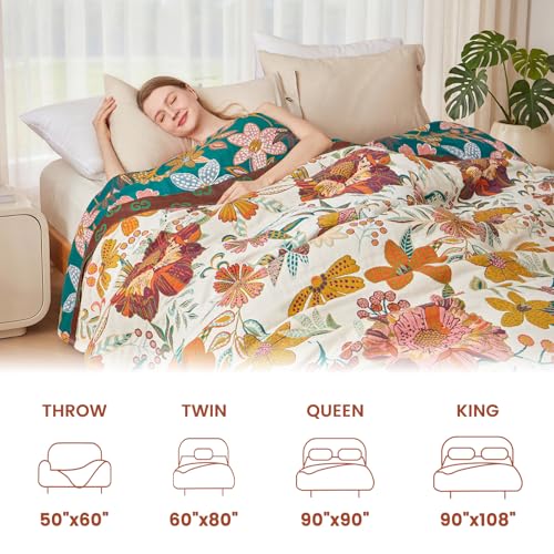 Image of MSGKV Fall Throw Blanket 60 inchx80 inch 100% Cotton Woven Muslin for Couch & Bed