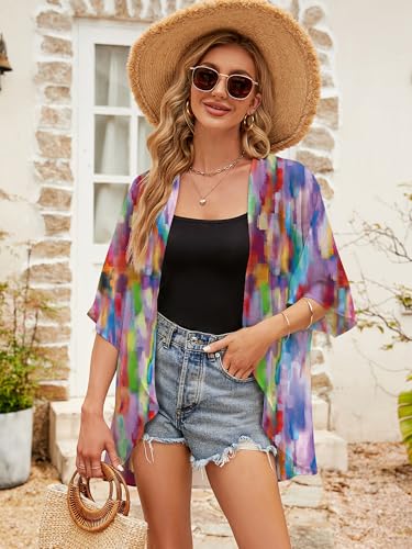 Image of Chunoy Women Short Sleeve Chiffon Kimono Beach Swimsuit Cover Up