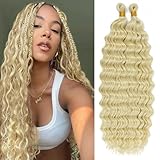 Eerya Long Curly Braiding Hair 18 Inch 2 Packs Blonde Ocean Wave Crochet Hair for Black Women Deep Wave Braiding Hair for Boho Braids (18 inch, #613)