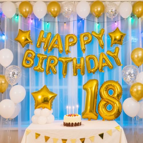 Image of Gold Happy Birthday Balloon Banner Set -16 Inch Foil Letters Balloons, Reusable Birthday Decorations and Party Supplies, Suitable for Men and Women's Birthday Decorations,Party Backdrop