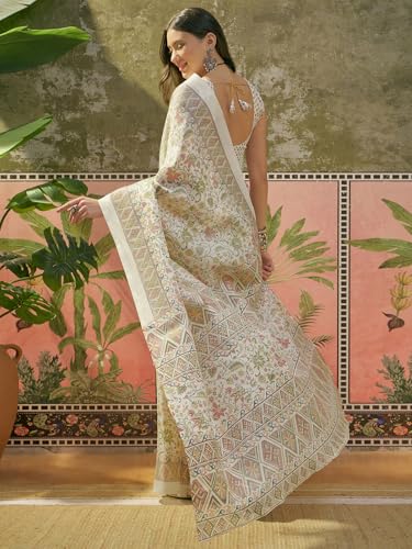 Image of SIRIL Women's Cotton Printed Saree With Unstitched Blouse Piece