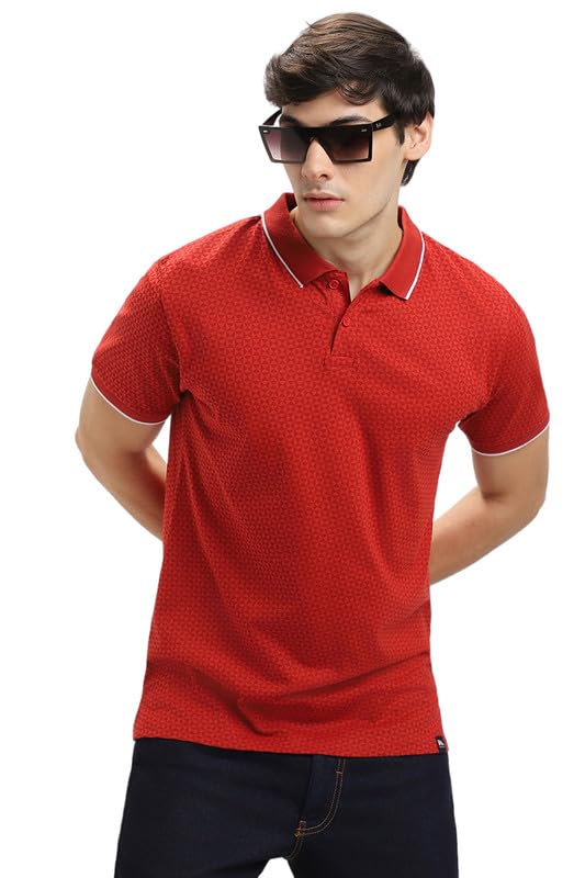 Image of Dennis Lingo Men's Navy Cotton Polo Neck Tshirt, Regular Fit Half Sleeve