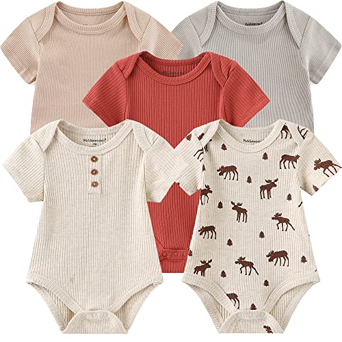 Image of Kiddiezoom Newborn Baby Unisex Cotton One-Piece Bodysuits Baby Gift 5-Pack Baby Clothes