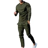 Men's 2 Piece Tracksuit Set Jogging Sweatsuit Outfits Solid Long Sleeve Button Down Shirt and Sport Sweatpant Set