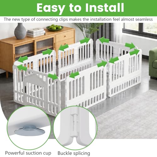 Image of BestPet 24 Inch Dog Playpen, 6-Panel Plastic Pet Playpen with Door, Indoor Puppy Exercise Pen, Large Space Dog Fence for Small Medium Dogs, No Assembly Required, White