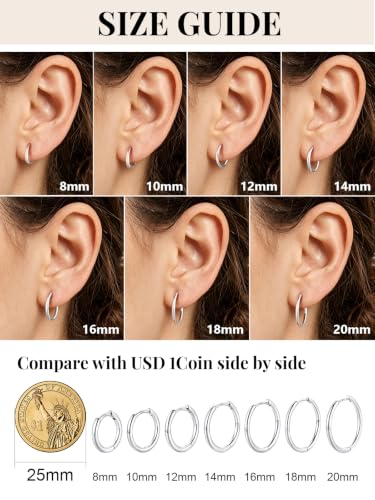Image of Silvora 14K Gold Plated Huggie Hoop Earrings for Women, Small Sterling Silver Hoops, Hypoallergenic Cartilage Earrings for Sensitive Ears 8 /10 /12 /14 /16 /18 /20MM