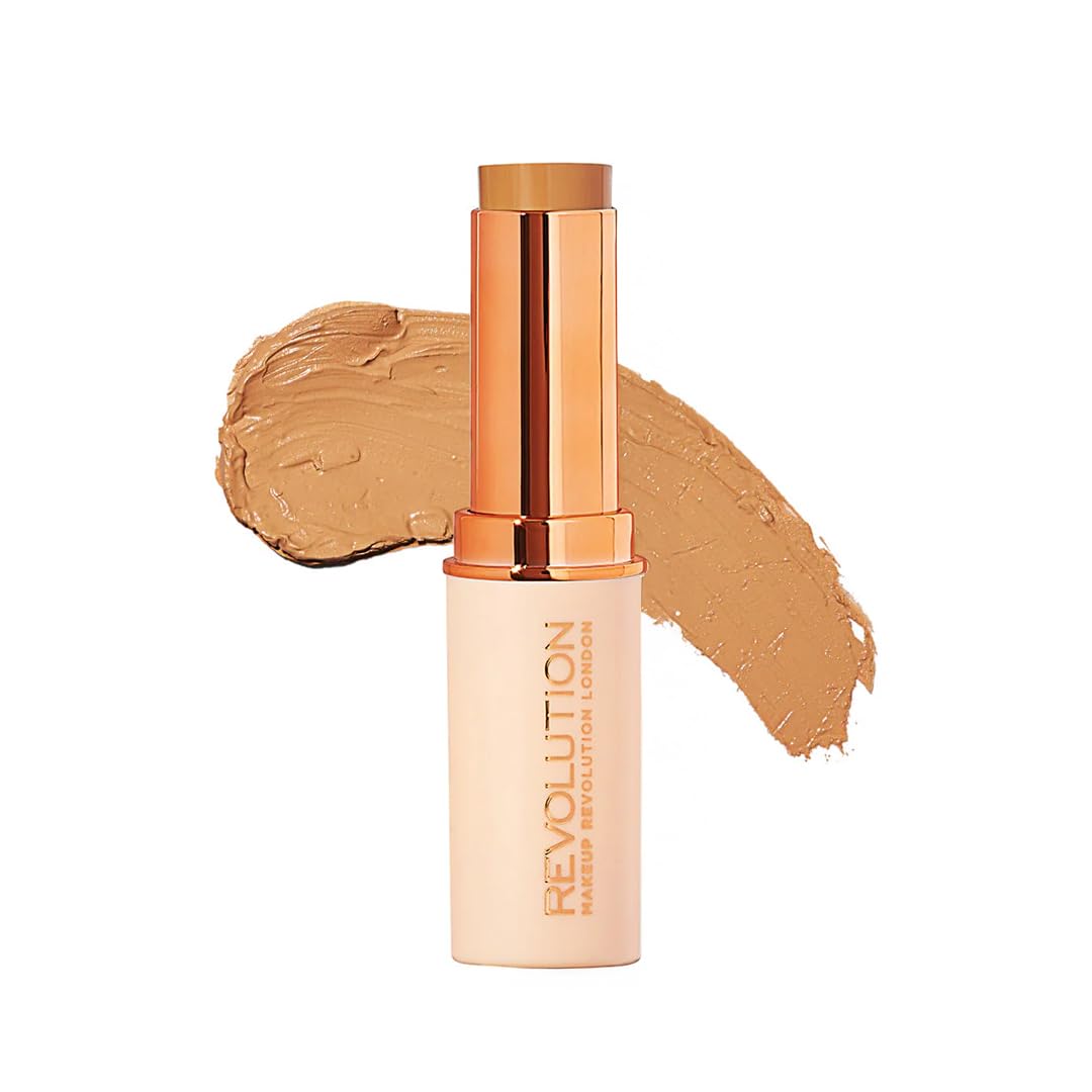 Makeup Revolution Fast Base Stick Foundation F12 – Full Coverage in a Swipe | Creamy & Weightless | Easy to Blend | Doubles as Contour | Travel-Friendly & Time-Saving | Perfect for Quick Makeup
